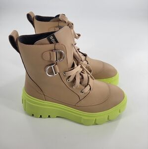 Sorel Ankle Boots with Tan Upper and Bright Green Sole